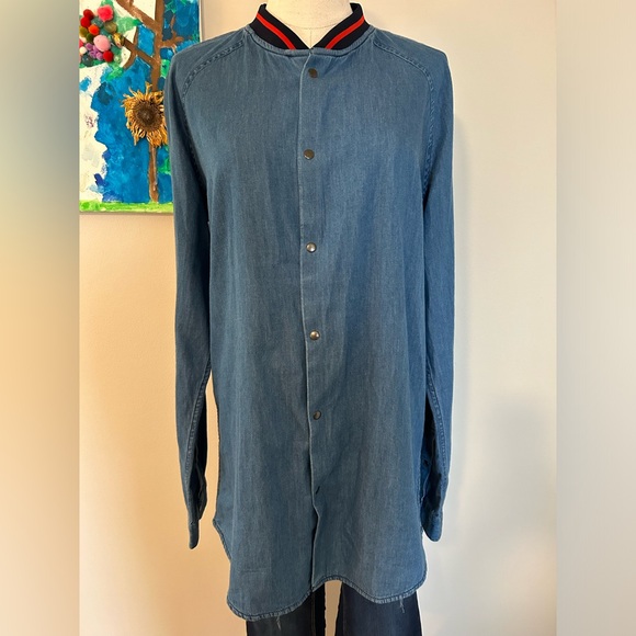 Denim Shirt with Baseball Collar - Picture 4 of 8